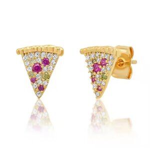 Sparkling Pizza Slice Earrings - Fun Gold Studs with Colorful Stones